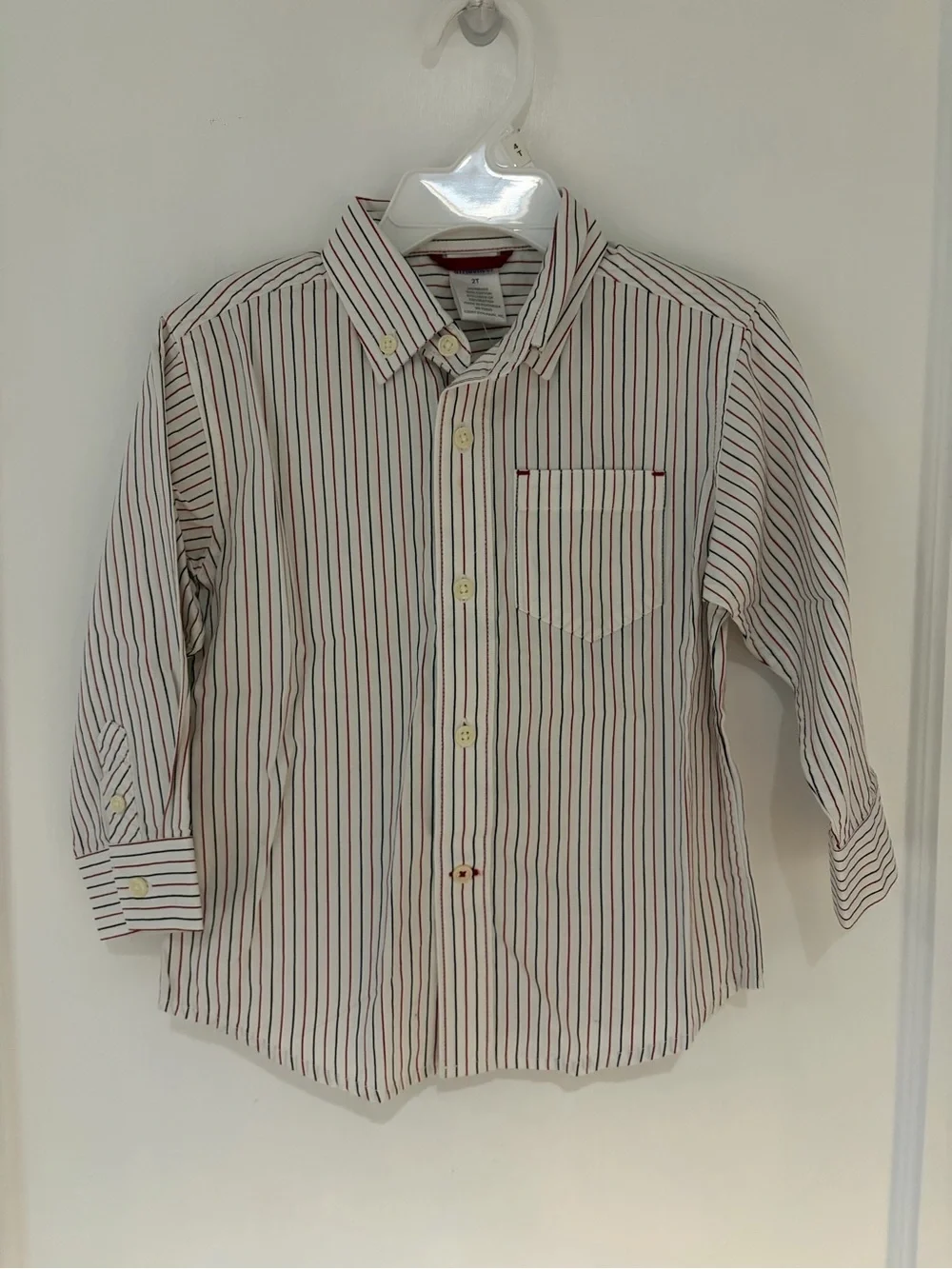 NWT Boys 2T Red, White, and Blue Striped Gymboree Long Sleeve Dress Shirt